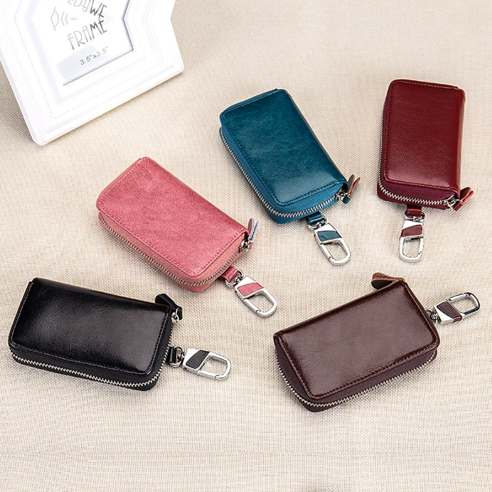 (Cross-border trading), universal capacious key bag with zipper, custom-made, genuine leather