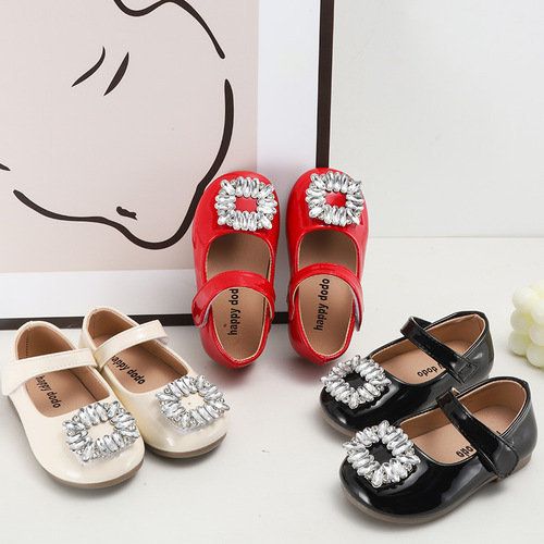 Children's Princess Patent Leather Spring Korean Version Children's Water Diamond Mary Jane Single Shoes Soft Sole Baby Dou Dou Shoes