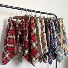 チェック柄スカート、カーテン、ジーンズ、カーテン、重ね着、高級カーテンパンツ、秋冬用ボトムス、カーテンアーティファクト