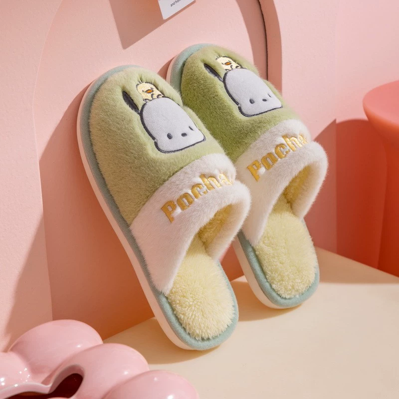 Хлопковые тапочки (Sanrio) 2024 родитель‑детский плюшевые домашние тапочки Kuromi & Hello Kitty, размеры 28–41