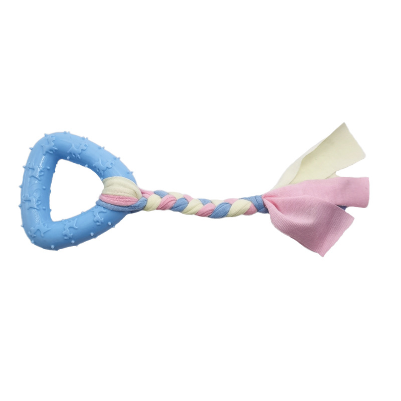 Suministros para mascotas TPR cuerda de algodón tira de tela perro mordedura resistente juguete de goma color caramelo lindo juguete molar en stock