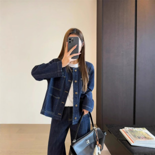 Xiaohe Danning Denim Spring Women's Stacked Vest Top Shoulder Round Neck Denim Jacket Cardigan Top Women's Spring