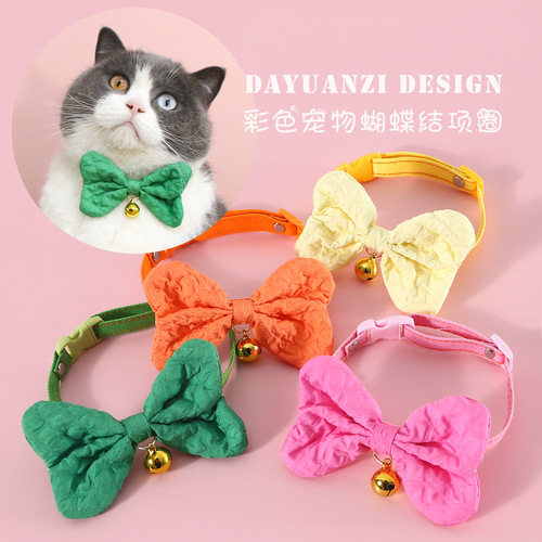 Candy Colored Denim Bow Pet Collar Adjustable Bell Cat Puppy Dog Big Bow Tie Accessories Necklace
