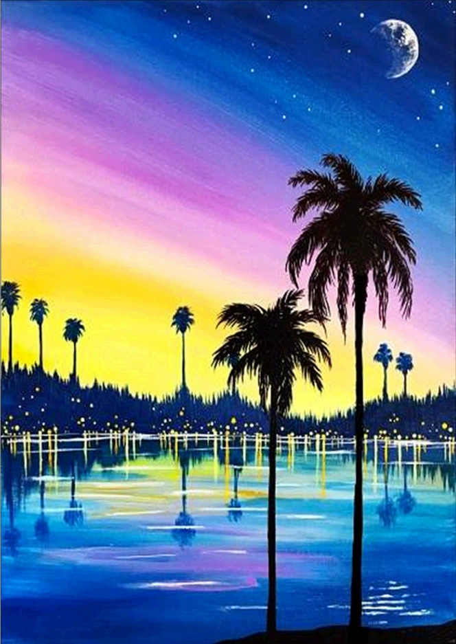 Кристальная живопись (Yiwu) 5D полный набор страз Moon & Landscape DIY, 30×40 см, струйные кристаллы