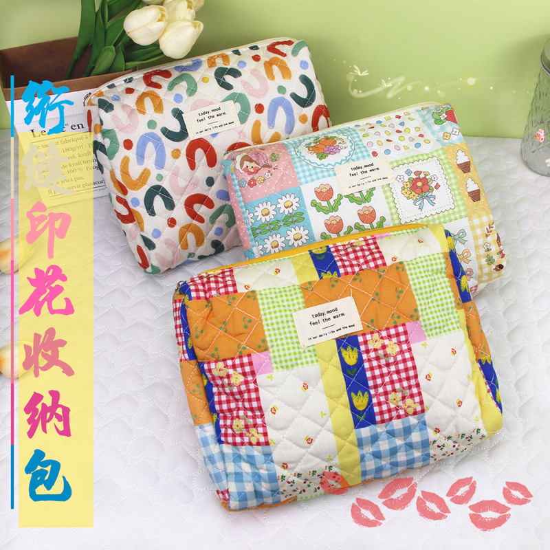 Large-Capacity Cosmetic Bag Printed Storage Bag Liner Bag Portable Storage Student Organizer Wash Quilted Cotton Bag