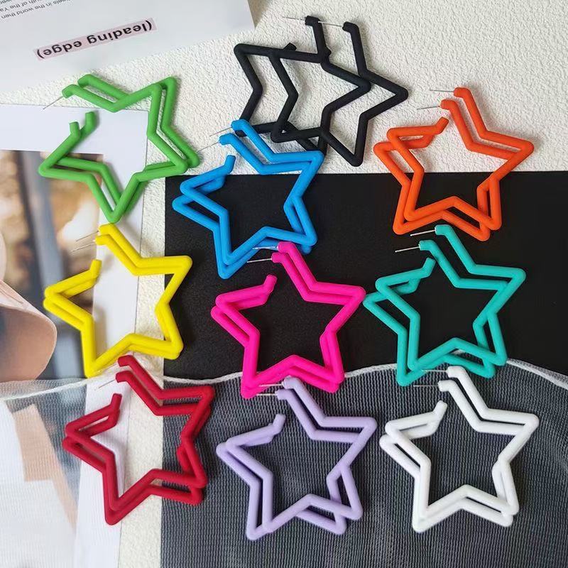 Cross-Border New Style Five-Pointed Star Earrings, European and American Style Large Five-Pointed Star, Stylish Colorful Personalized Design Earrings, Large Hoop Earrings Cross-Border New Style Five-Pointed Star Earrings, European and American Style Large Five-Pointed Star, Stylish Colorful Personalized Design Earrings, Large Hoop Earrings