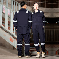 Four-season one-piece work clothes suit for men and women, cotton full-process welding auto repair shop clothes, reflective strip workers' labor insurance clothes