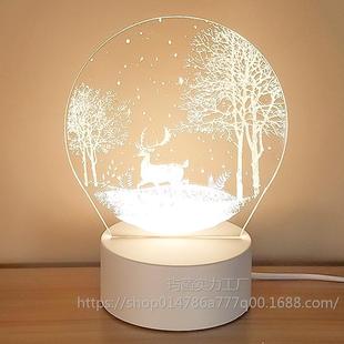 Jungle deer 3d night light creative bedroom sleep eye protection bedside lamp led energy-saving lamp girl's heart dormitory usb