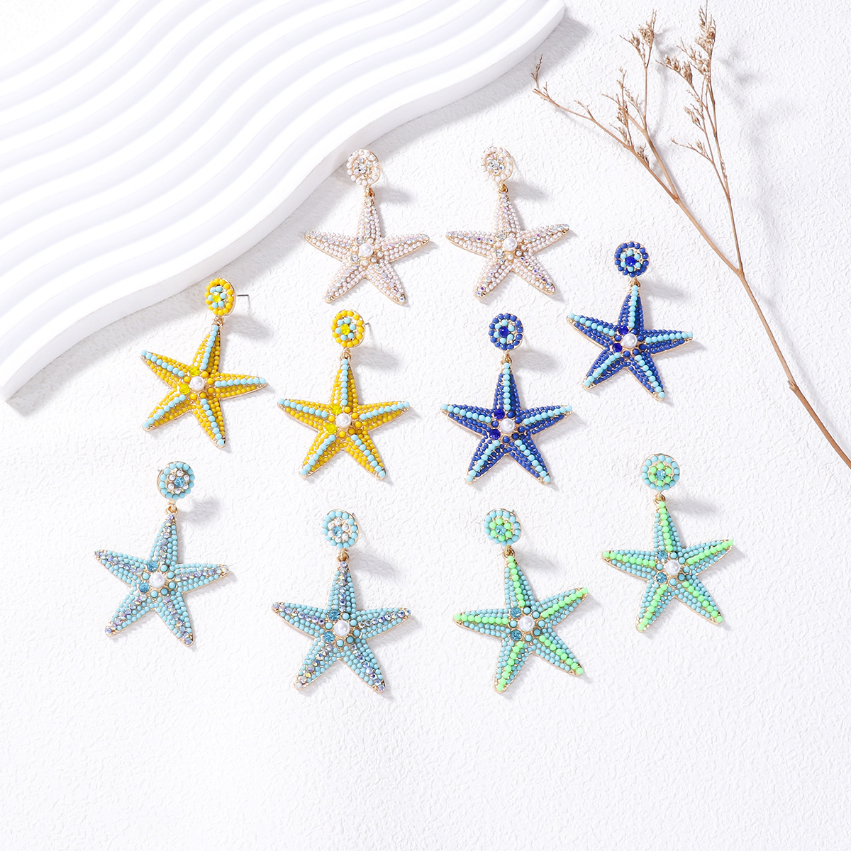 1 Pair Casual Sweet Starfish Inlay Alloy Rhinestones Pearl Drop Earrings display picture 3