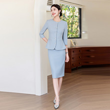 天蓝色职业西装套装新款高端商务酒店前台接待珠宝店工作服两件套
