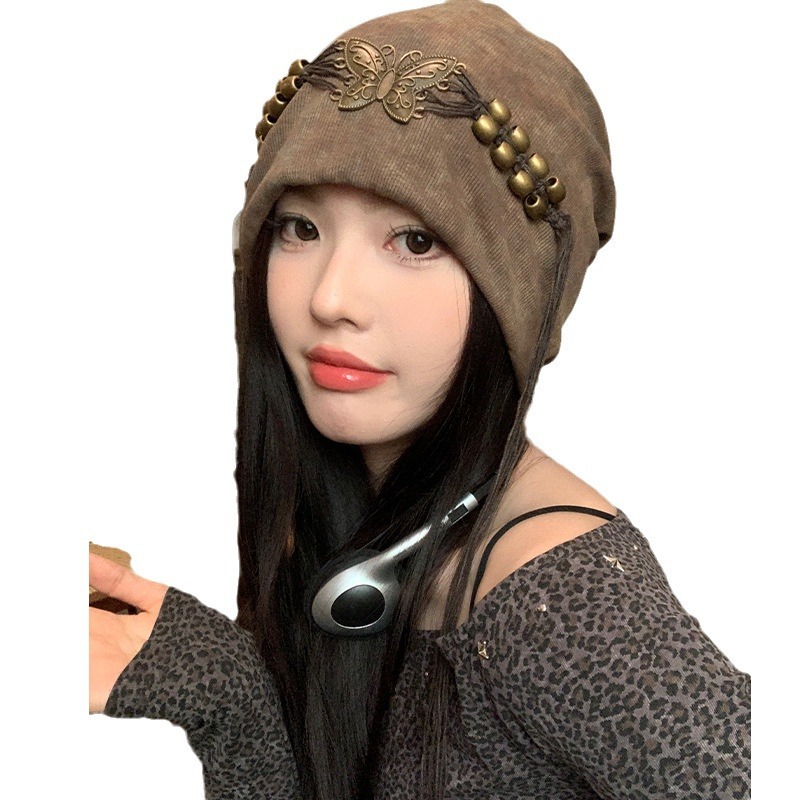 Sombrero frío de primavera y otoño de mujeres retro nicho versátil gorra de cabeza grande alrededor de la cabeza para mostrar la cara pequeña tendencia de sombrero