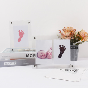 Baby Hand Footprint Baby Table Commemorative Photo Frame Full Moon DIY Souvenir Transparent Crystal Display Stand Cross Border