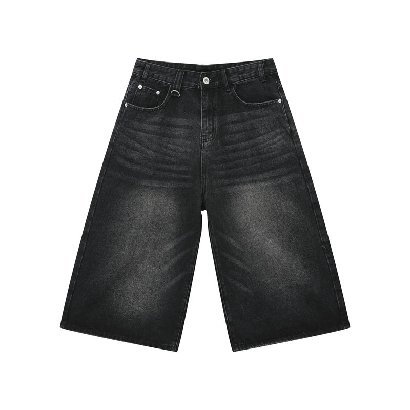 Quần jean nam ống rộng lửng 7/10 phong cách Hàn, lưng cao thoải mái — Làm cũ, Màu trắng, Màu xanh denim thô, Màu đen thô