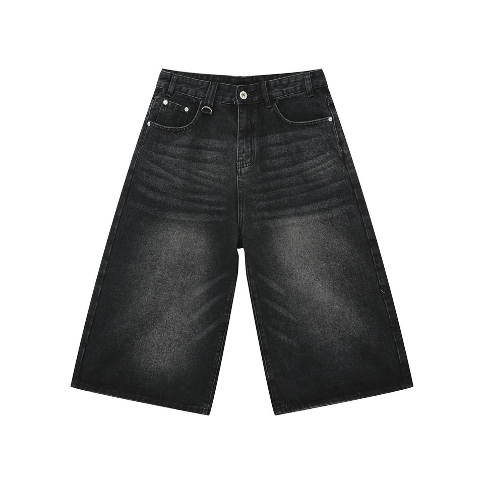 Quần jean nam ống rộng lửng 7/10 phong cách Hàn, lưng cao thoải mái — Làm cũ, Màu trắng, Màu xanh denim thô, Màu đen thô