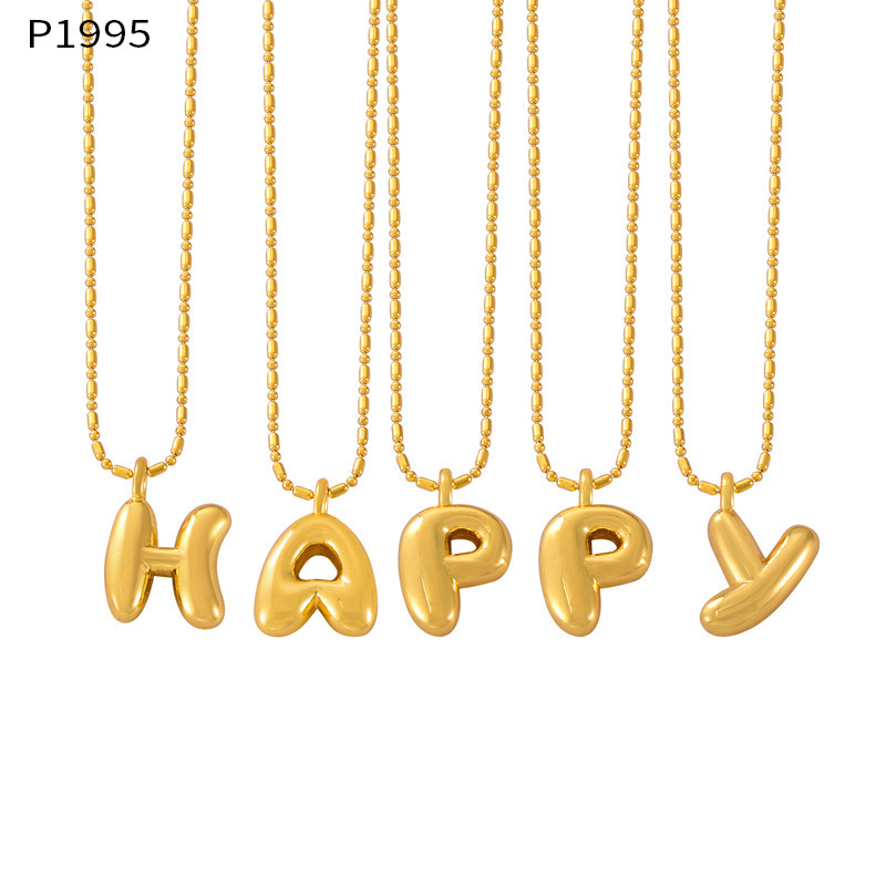Personalised Titanium Steel Letter Necklace With Balloon Pendant_voghion.com