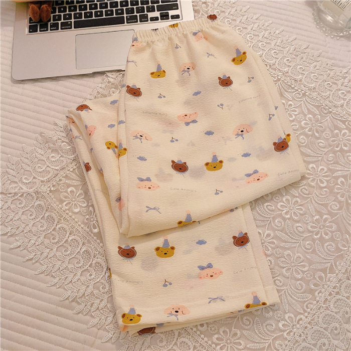 Pantalones de dibujos animados lindos pantalones de pijama elásticos de cintura estudiantil en casa pantalones largos de primavera y otoño de verano para mujeres pantalones casuales
