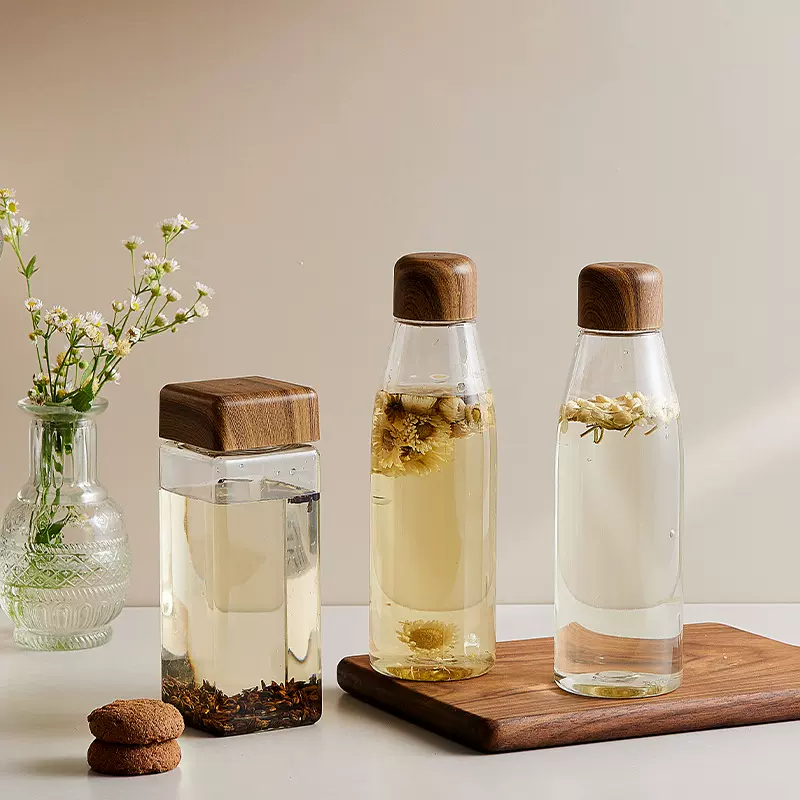 新款塑料杯仿木纹杯盖圆形高级感茶杯高颜值简约饮水杯通勤直身杯