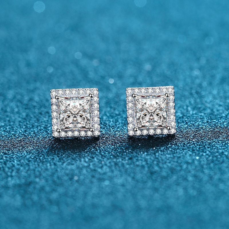 D Color Moissanite Xindeyi S925 Sterling Silver Micro Pave Small Diamond Four-Prong Setting 1 2 Carat Irregular Moissanite Earrings_voghion.com