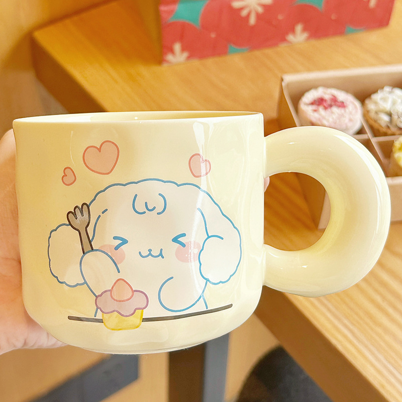 Taza de cerámica diversión desayuno taza Linda taza hogar taza de beber taza de oficina chica regalo con tapa cuchara