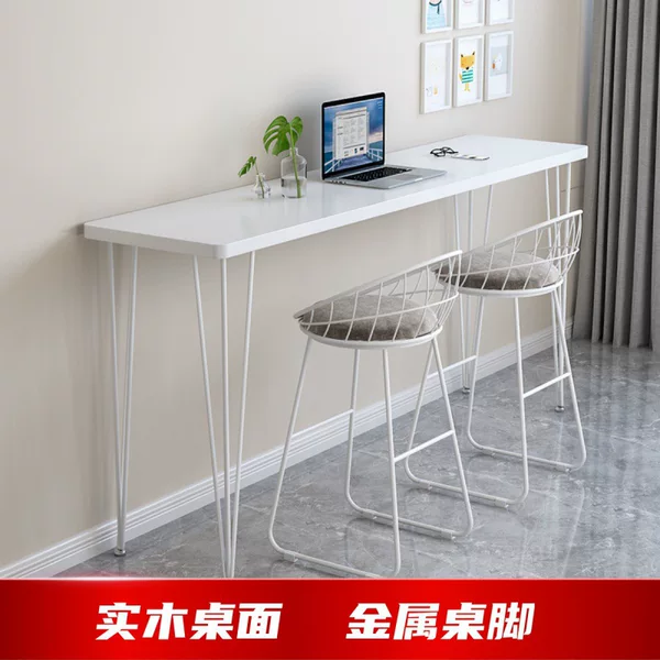 Simple Solid Wood Home Bar Table, Balcony Wall-Mounted Partition Long Table, Light Luxury Commercial Bar High Table and Chair Set