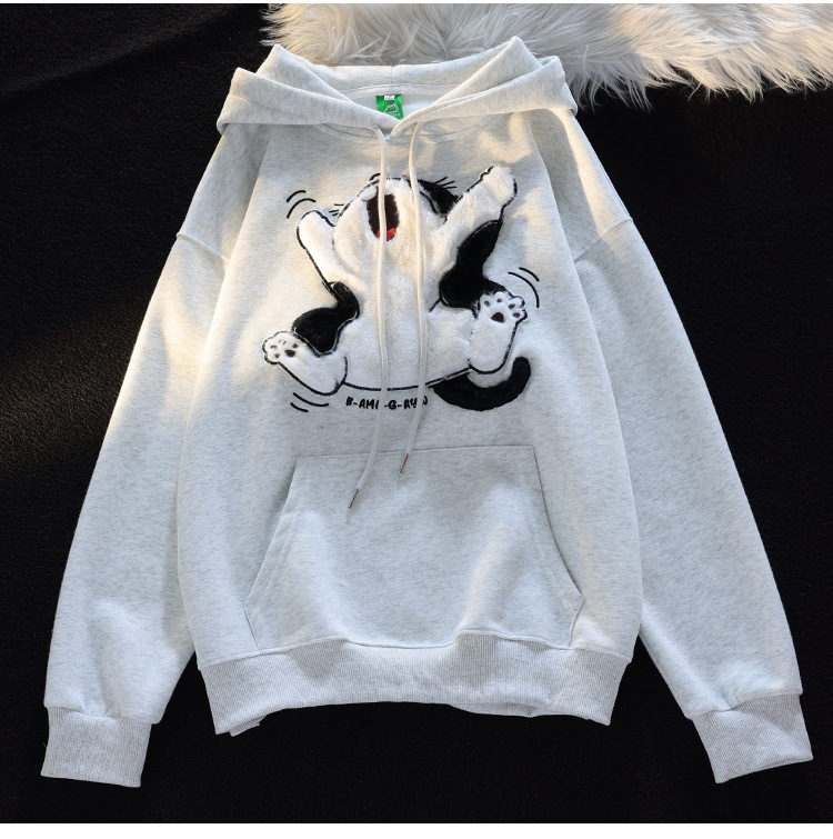 2023 different autumn and winter double hat back bag collar + flocking embroidered couple's sweater women's coat new fashion