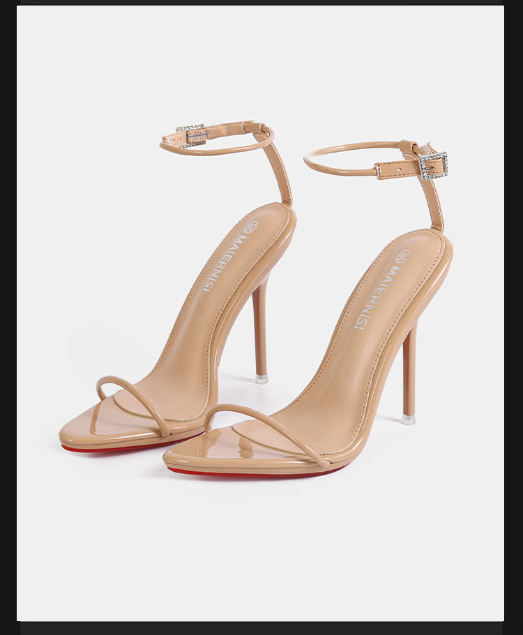 Sandal nữ quai ngang một chữ màu nude, gót nhọn siêu cao, giày thời trang dự tiệc — Màu be, Màu bạc, Màu trắng, Màu tím chi tiết 16