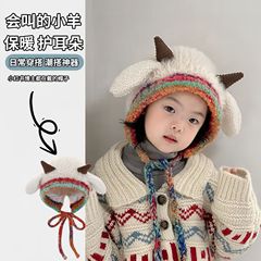 秋冬季保暖加厚毛绒绒帽男女宝宝可爱护耳套头毛线针织帽儿童帽子