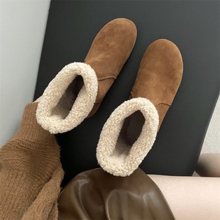 Inner Height Two-Wear Leather Snow Boots Women's Winter New Mori Style Retro Lamb Fluffy Boots Cotton Shoes