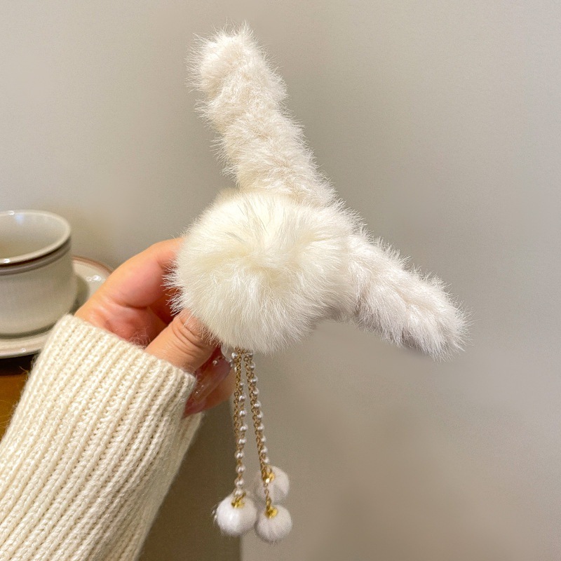 Corea del Sur felpa pelo clip Bola de Pelo borla colgante arco horquilla espalda Cabeza updo pelo agarre gran tiburón clip