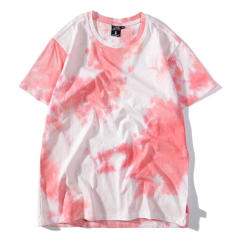 Camiseta de algodón tie-dye para hombre 2025 pareja de verano de manga corta ins suelta de gran tamaño cuello redondo tendencia camiseta superior para hombre