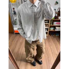 美式覆古慵懒格子衬衫男女款高级感开衫外套miu系学院风内搭衬衣