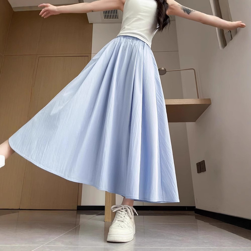 Blue Skirt Women's 2025 New Summer Large Swing Skirt Umbrella Skirt A- line High Waist Long Skirt Small Yamamoto Skirt