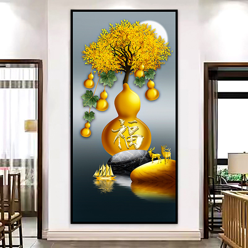 入户玄关装饰画正对门九鱼图走廊过道挂画轻奢背景墙贴画自粘壁画|undefined