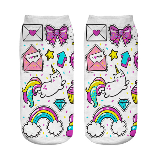 Digital printing socks with arbitrary pattern unicorn heat transfer socks animal embroidery cartoon socks breathable comfortable