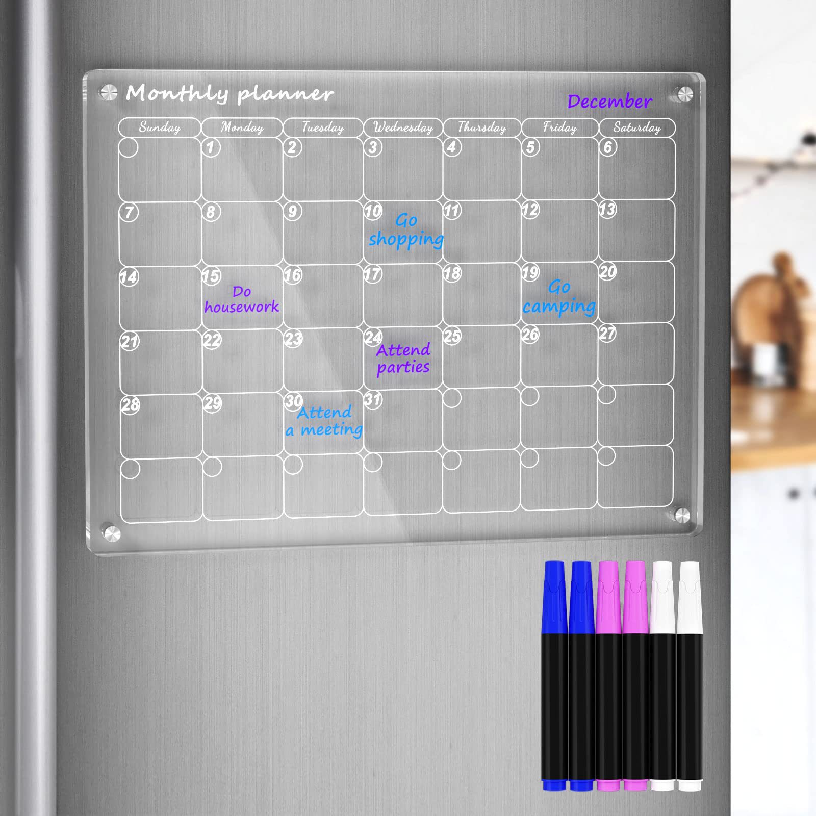 Aitee acrílico magnético seco borrar tablero calendario adecuado para refrigerador transparente seco borrar calendario adecuado para refrigerador image 7