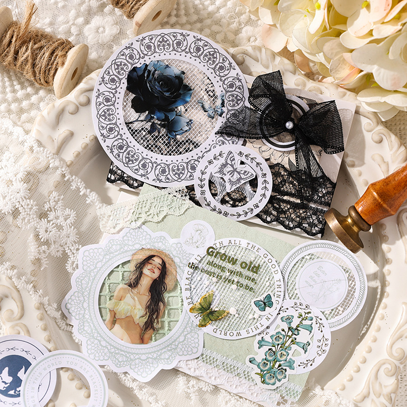 Flower Language Lace Series Paquete de pegatinas troqueladas de borde de encaje retro Libro de manos de bricolaje Fondo decorativo Material de fondo