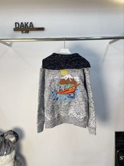 韩系慵懒风宽松提花针织开衫秋冬新款学院风拉链毛衣外套男女同款