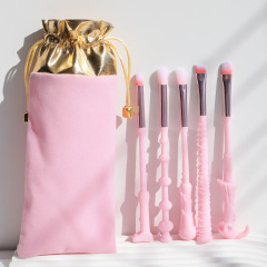 Five-Piece Set: Harry Potter Girls' Gift – New Pink and Green Magic Wands Combined with Beginner Makeup Brush Kit