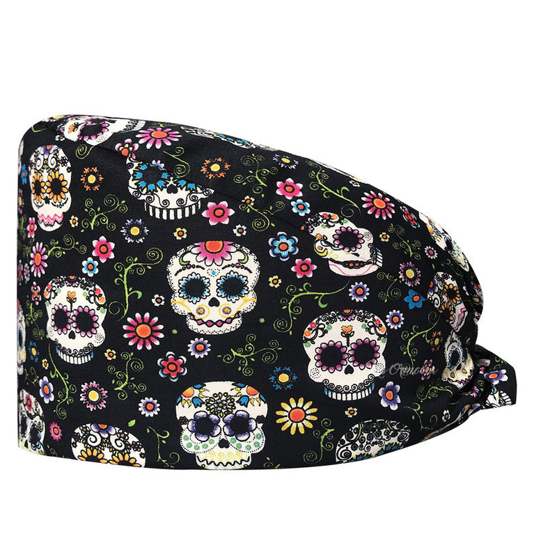 El algodón puro de las mujeres impresas europeas y americanas del sombrero de la enfermera de ICU con la toalla del sudor gorra quirúrgica del comercio exterior tapa de la cabeza del bolso entrega transfronteriza