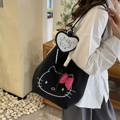 かわいいKitty猫トートバッグ女性2025新両面ナイロン脇下バッグ大容量ショルダーバッグ