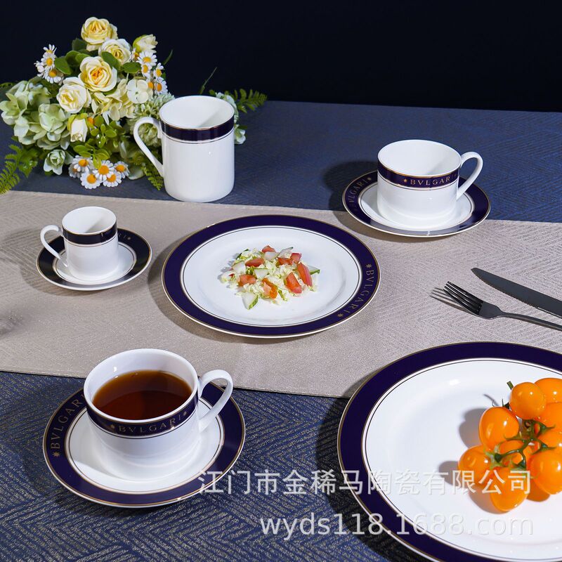 Turkish espresso cup and saucer 70ml small cup with tray Blue golden edge ceramic tea cup 6-Piece Gift Box