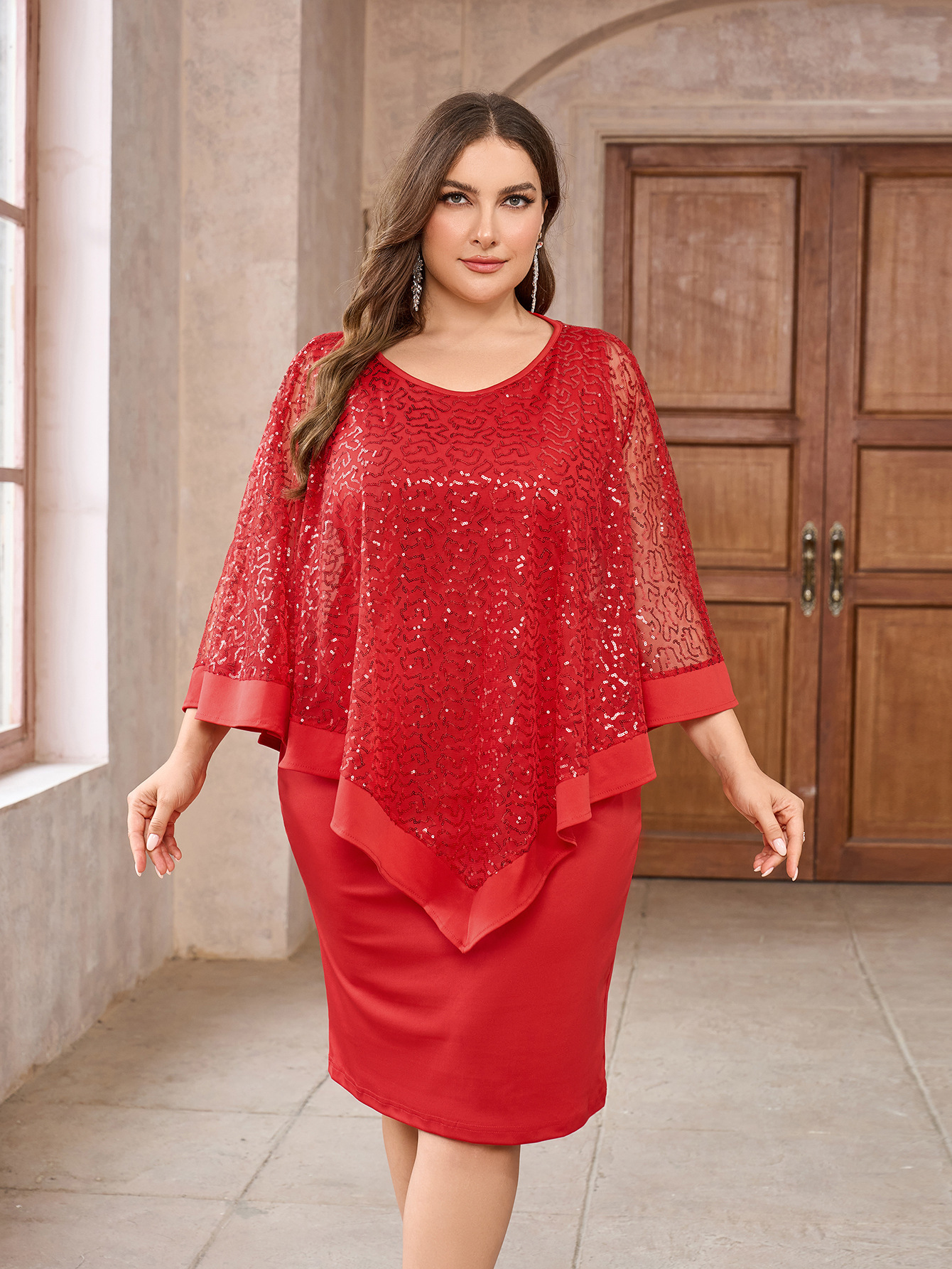 Vestido de gran tamaño etiquetado hasta la rodilla falda corta de banquete de fiestas de pañuelo de glúteas vestido transfronterizo para mujeres de otoño y invierno