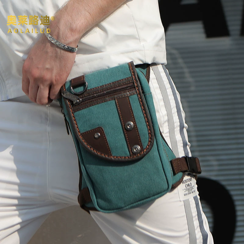 Retro canvas waist and leg hip bag, wear‑resistant water‑repellent, 10 inches, European style