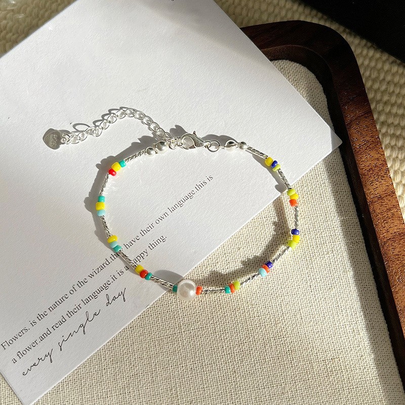 Pulsera de plata rota de perlas de circón de lujo ligero francés, pulsera simple de nicho, pulsera de todo fósforo, joyería de alta gama femenina de verano