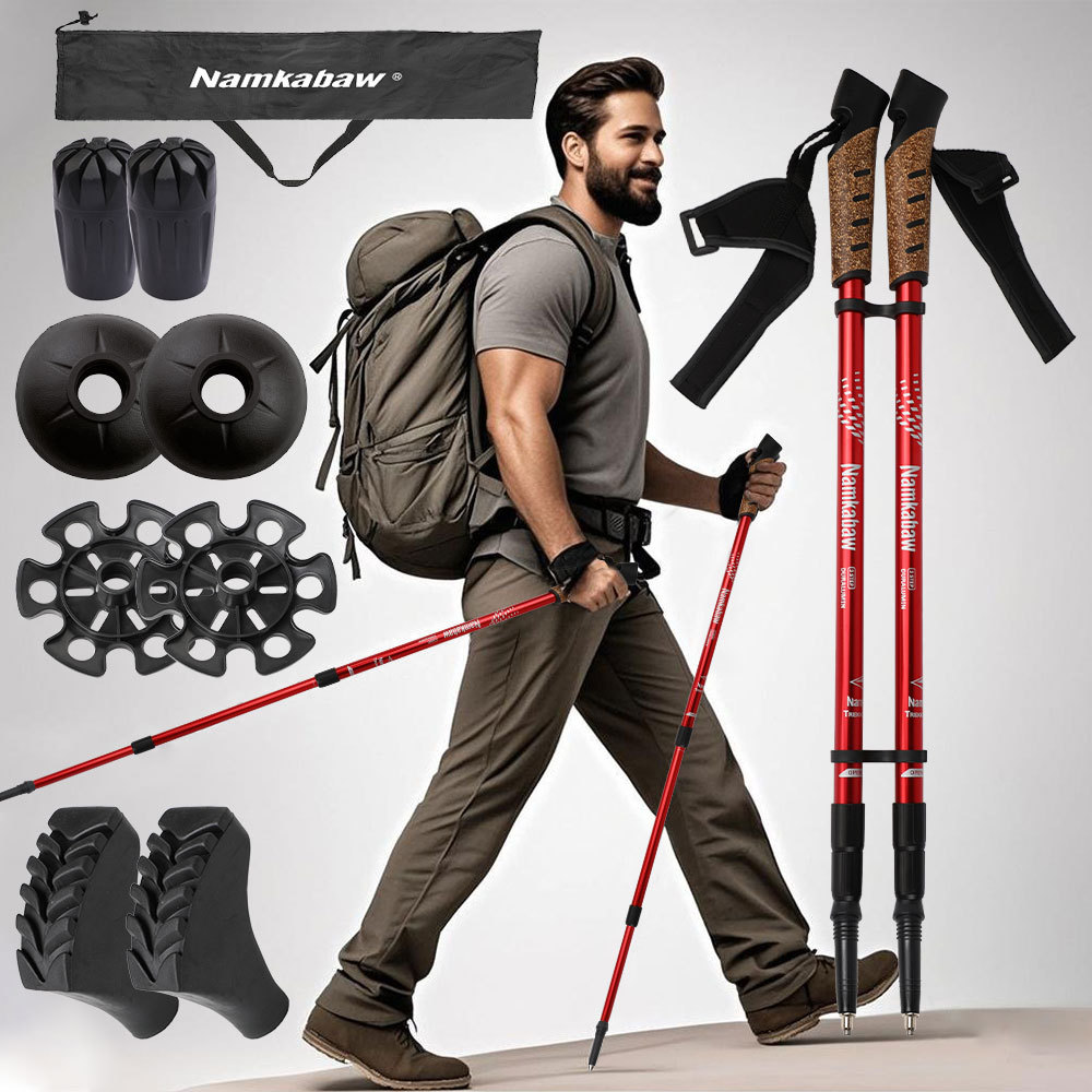 Gerades Haar Outdoor Pole Set Aluminium Einstellbare Teleskop Trekking Stick Unverzichtbare Wanderbedarf_voghion.com
