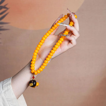 黄菩提手串小锁男女款手链文玩菩提佛珠首饰双圈金算盘盘完念珠