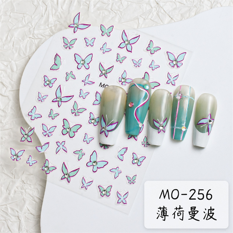 Etiqueta engomada de uñas de mariposa de diamantes de cristal de explosión de celebridades de Internet Mimbo Pinto rosa en relieve Etiqueta engomada de uñas de mariposa con diamante