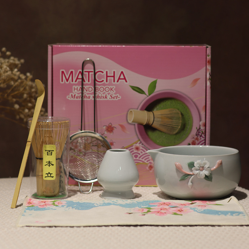 跨境非遗手工粘花带嘴陶瓷抹茶碗宋代点茶工具茶筅立百本立批发|undefined