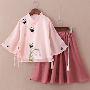 2025 Chinese Style Girl Han Dynasty Suit Chiffon Summer Thin Upper and Lower Dress Improved Tang Suit Daily Cheongsam Skirt