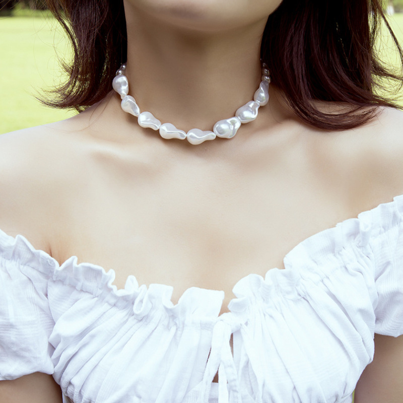 欧美跨境饰品 简约巴洛克珍珠女士百搭气质项饰 个性几何珍珠项链详情3